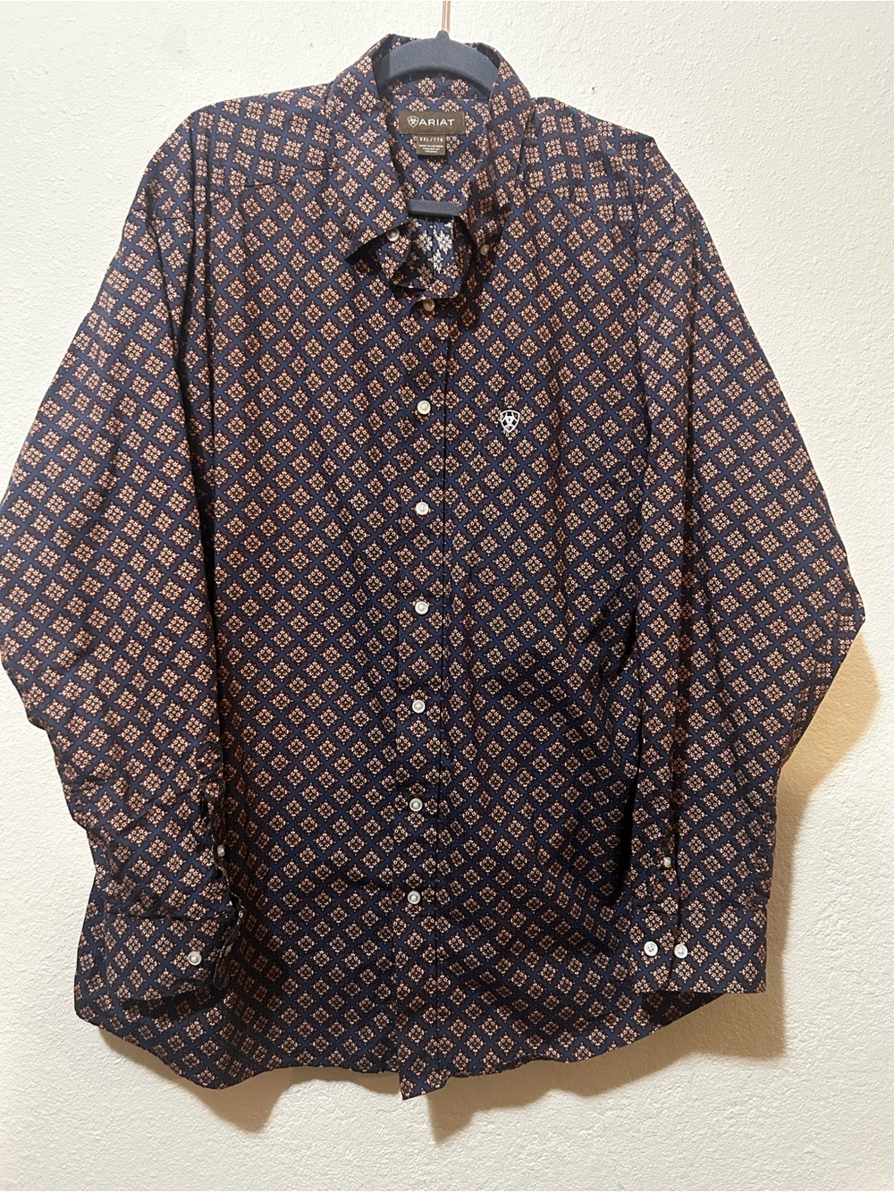 Ariat Men's Navy Orange Geometric Button-Up Shirt Western Cowboy XXL